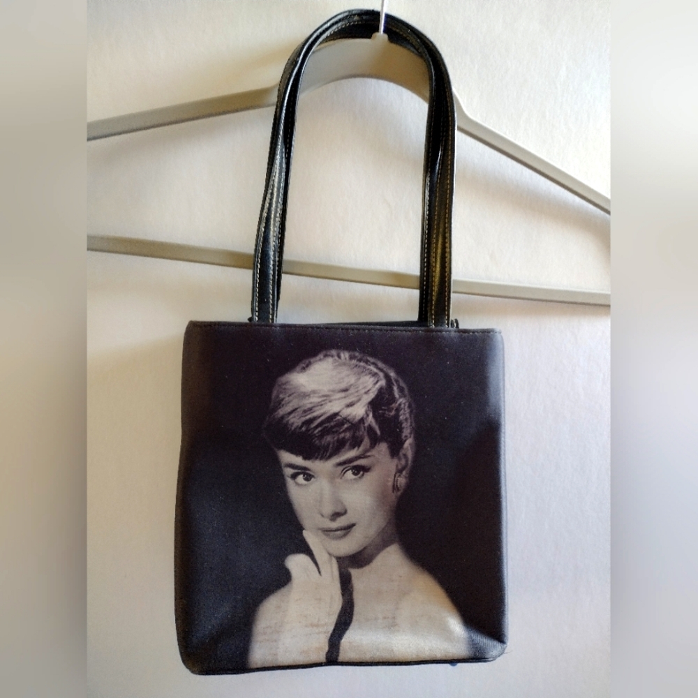 Retro Hollywood Audrey Hepburn purse Black white embellished with rhinestones - Picture 2 of 15